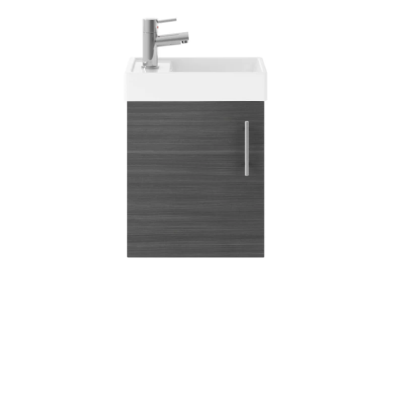 Jenson 400 x 222mm Wall Hung Cloakroom Vanity Unit & Ceramic Basin - Anthracite Woodgrain