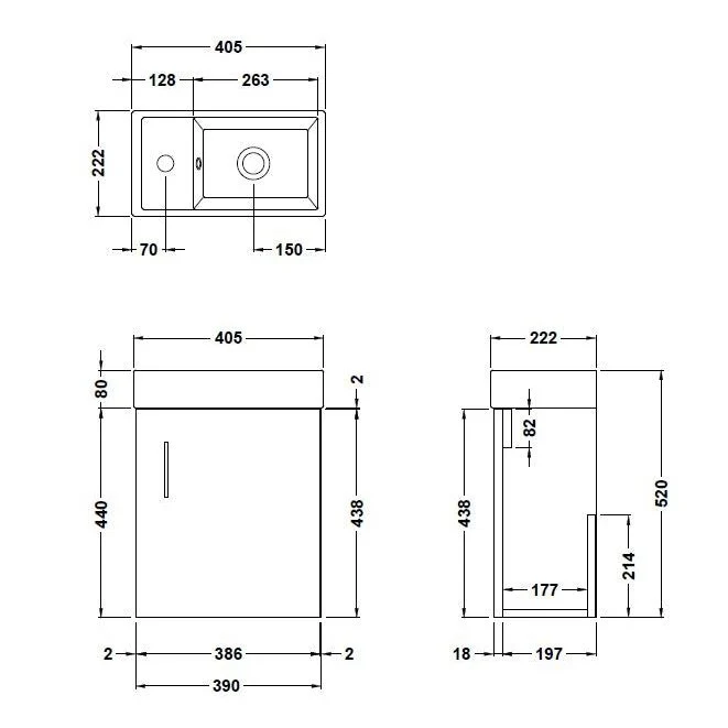 Jenson 400 x 222mm Wall Hung Cloakroom Vanity Unit & Ceramic Basin - Anthracite Woodgrain