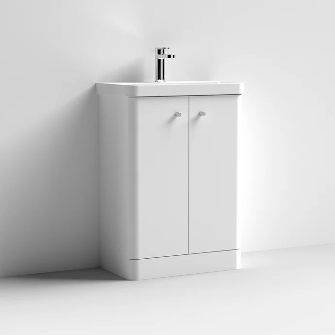 Capri 600mm Floor Standing 2 Door Unit & Basin - Gloss White