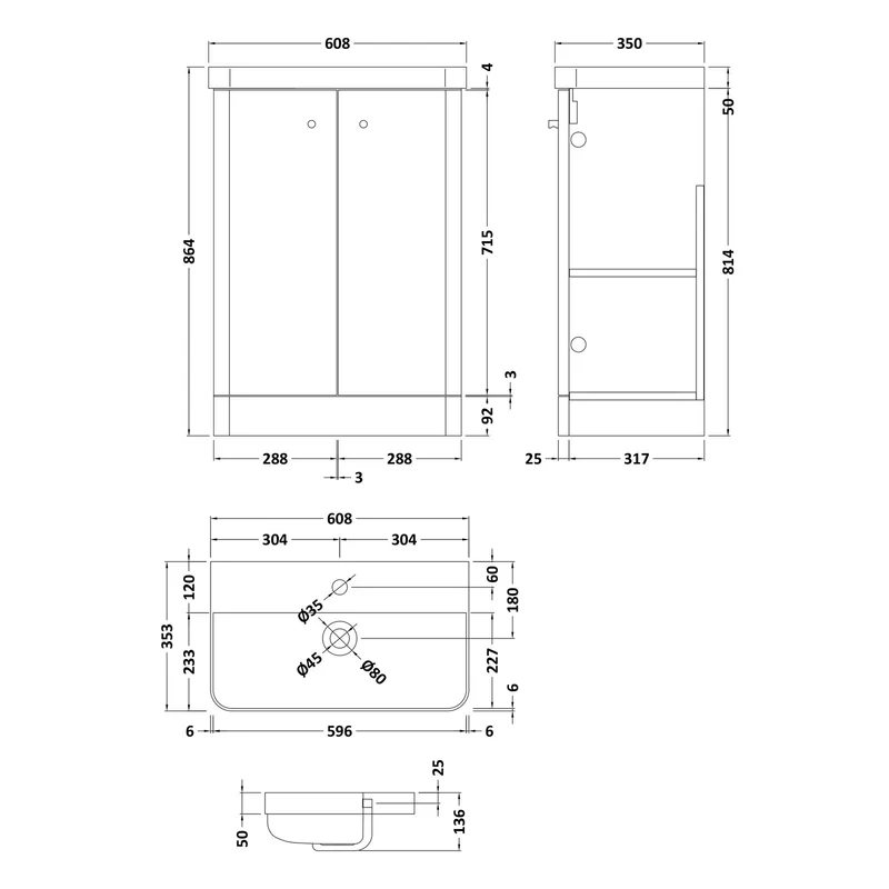 Capri 600mm Floor Standing 2 Door Unit & Basin - Gloss White