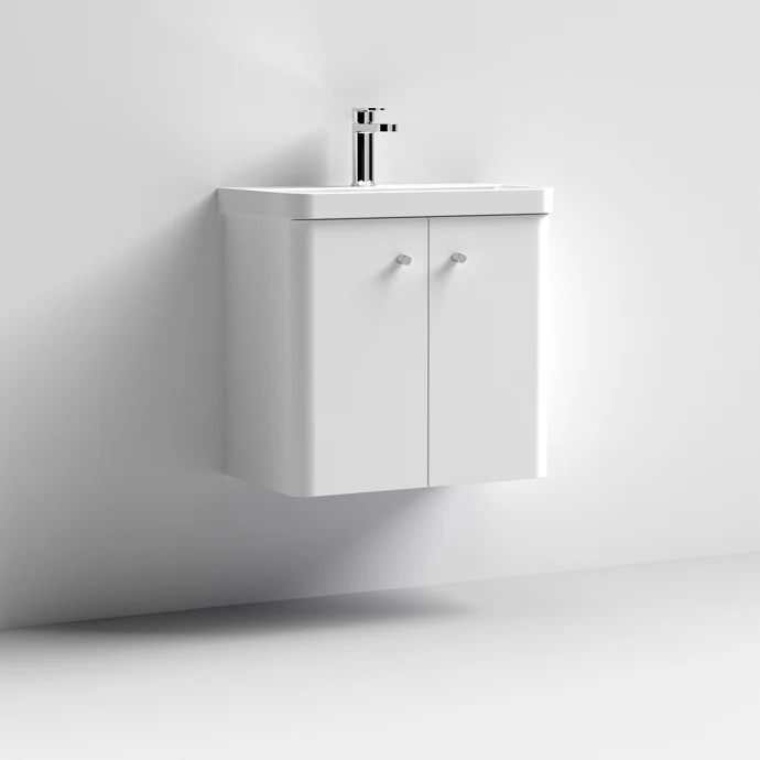 Capri 600mm Wall Hung 2 Door Unit & Basin - Gloss White