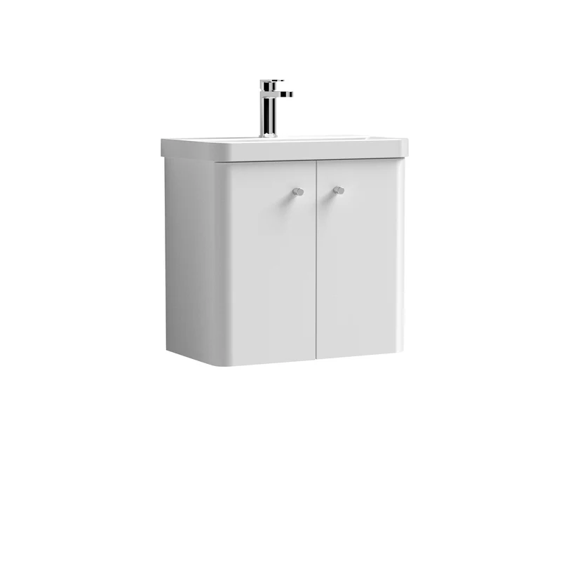 Capri 600mm Wall Hung 2 Door Unit & Basin - Gloss White