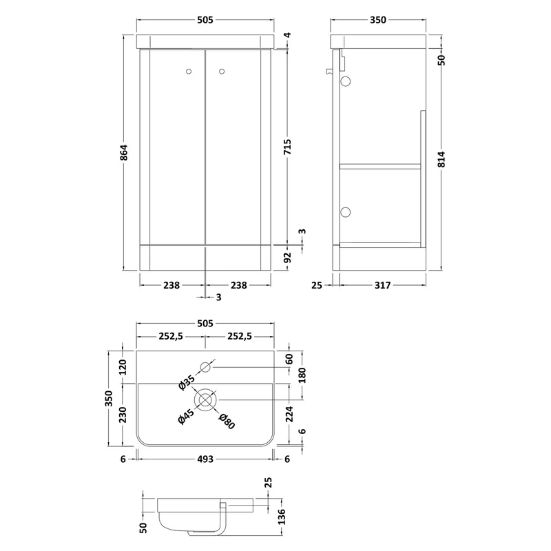 Capri 500mm Floor Standing 2 Door Unit & Basin - Gloss White