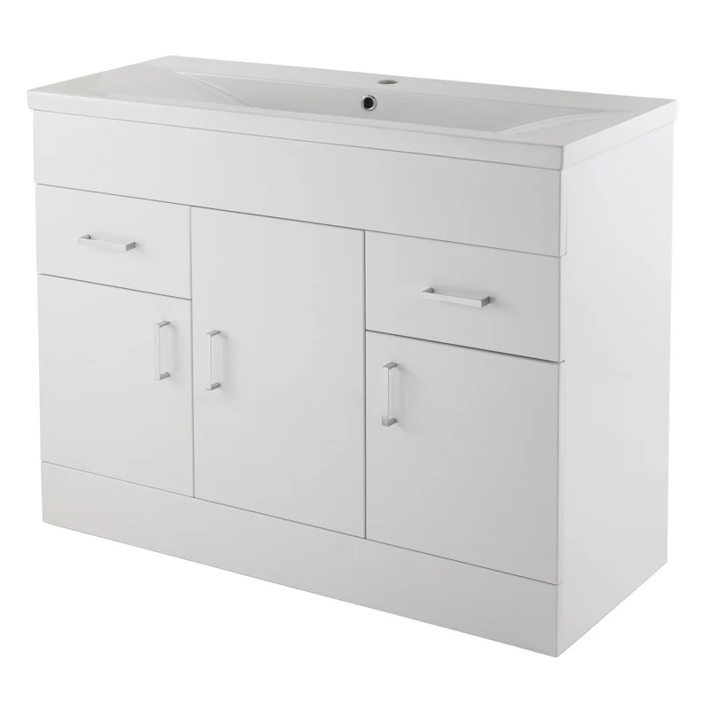 Lomond 1000mm Floor Standing Vanity Unit & Minimalist Basin - Gloss White