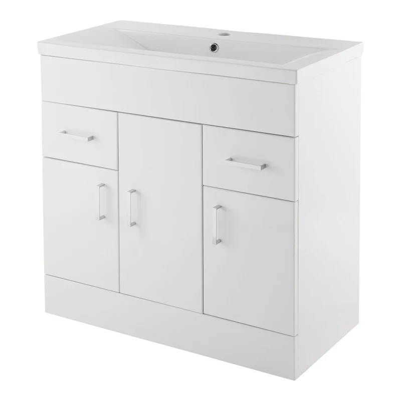 Lomond 800mm Floor Standing Vanity Unit & Mid-Edge Basin - Gloss White