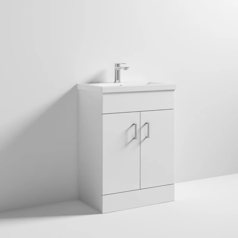 Lomond 600mm Gloss White Floorstanding Vanity Unit With Ceramic Basin - Chrome Handles & Overflow Cover