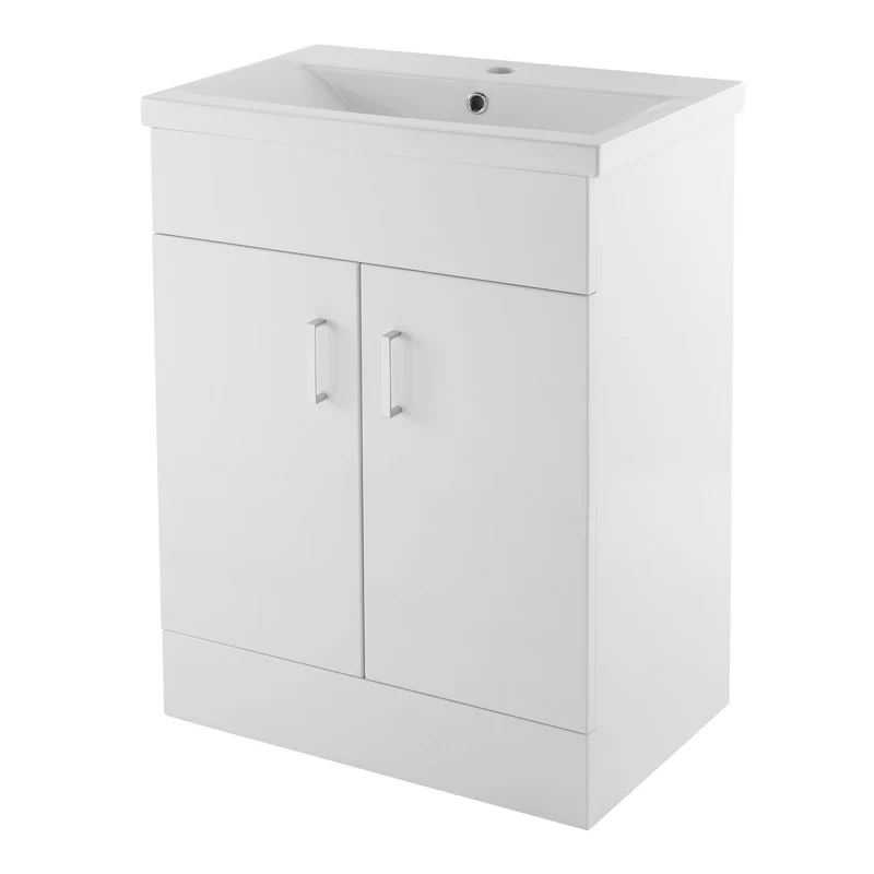 Lomond 600mm Gloss White Floorstanding Vanity Unit With Ceramic Basin - Chrome Handles & Overflow Cover