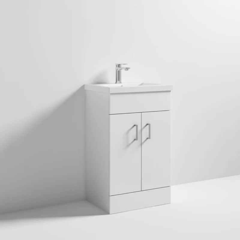 Lomond 500mm Gloss White Floorstanding Vanity Unit With Ceramic Basin - Chrome Handles & Overflow Cover