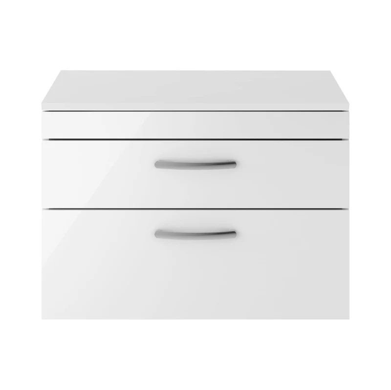 Cape 800mm Wall Hung 2 Drawer Vanity Unit & Worktop - Gloss White