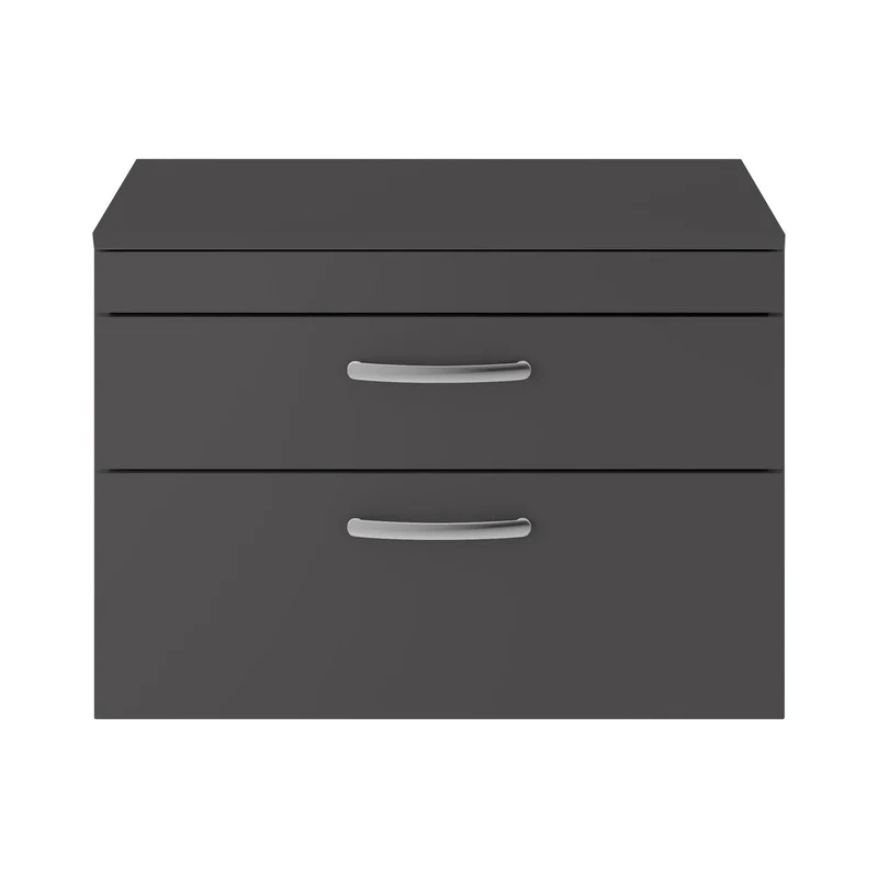 Cape 800mm Wall Hung 2 Drawer Vanity Unit & Worktop - Gloss Grey