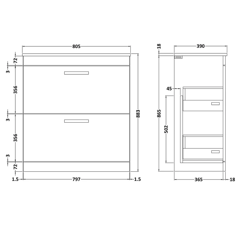 Cape 800mm Floor Standing 2 Drawer Vanity Unit & Worktop - Anthracite Woodgrain