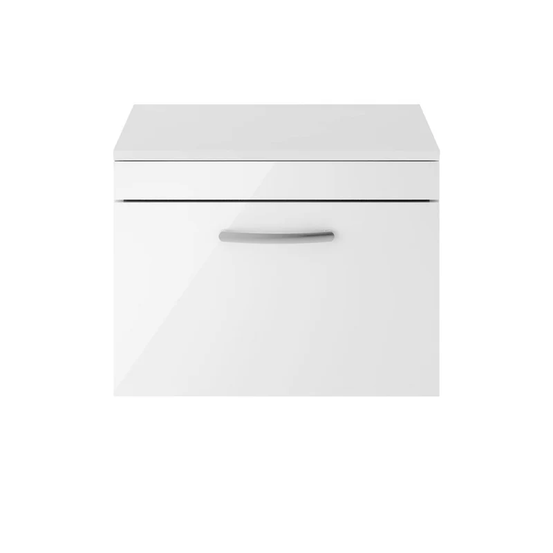 Cape 600mm Wall Hung Single Drawer Vanity Unit & Worktop - Gloss White
