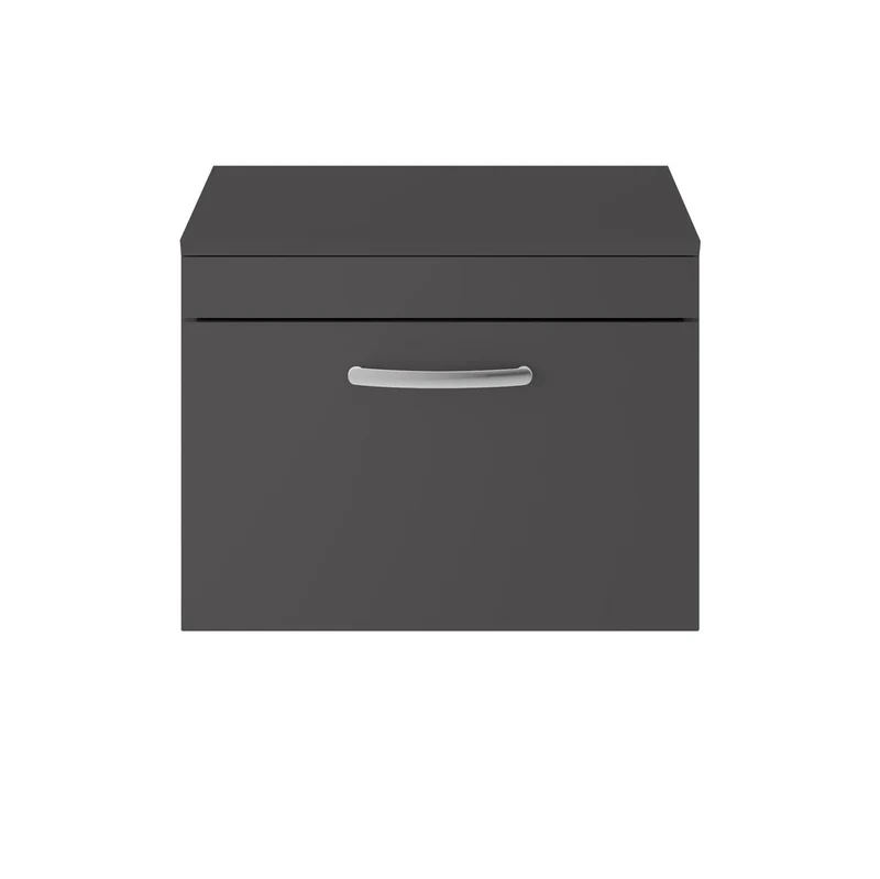 Cape 600mm Wall Hung Single Drawer Vanity Unit & Worktop - Gloss Grey