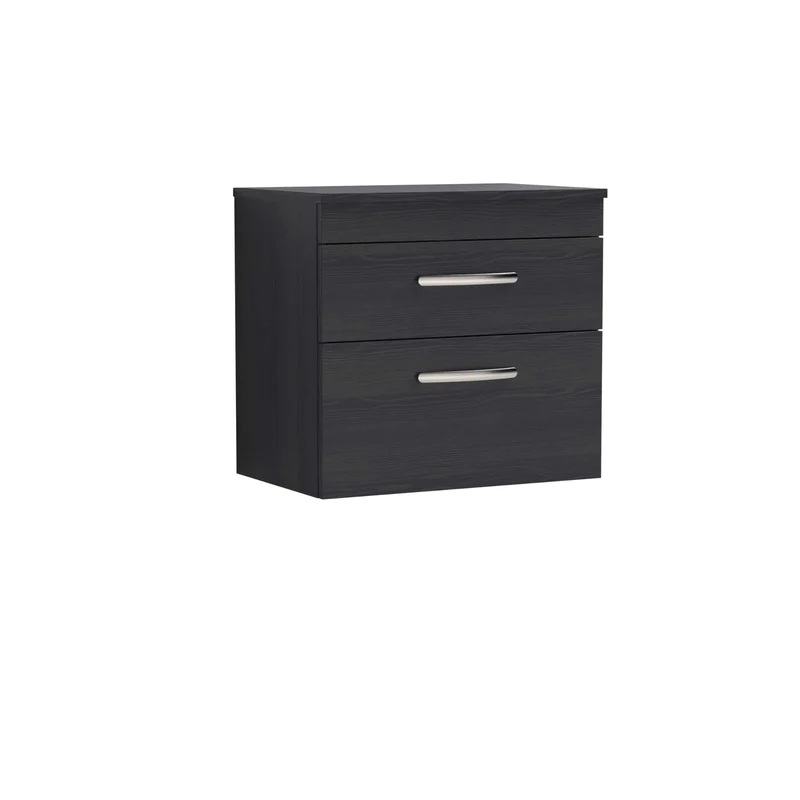 Cape 600mm Wall Hung 2 Drawer Vanity Unit & Worktop - Charcoal Black