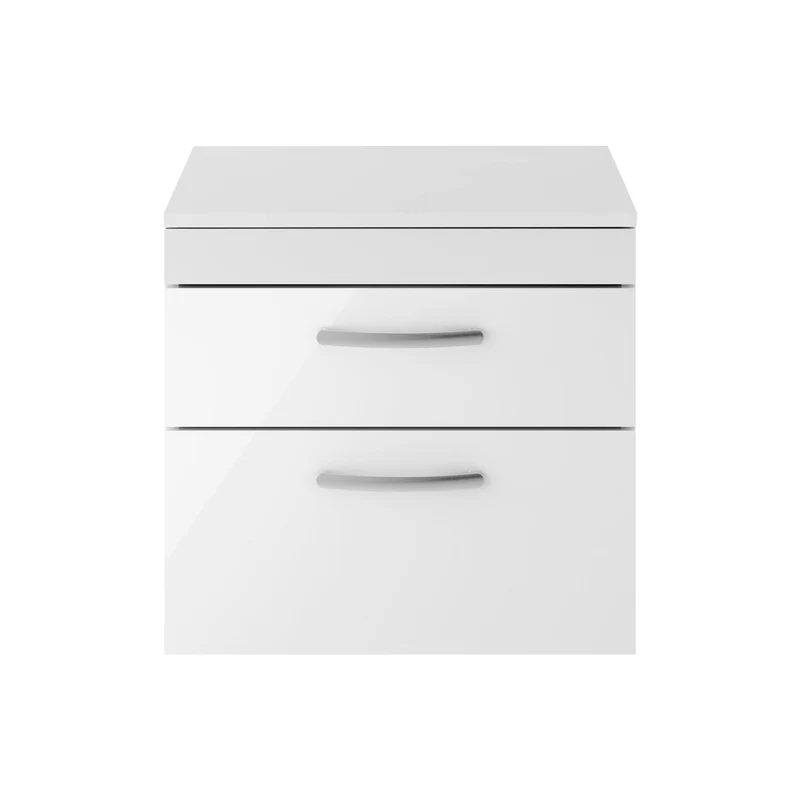 Cape 600mm Wall Hung 2 Drawer Vanity Unit & Worktop - Gloss White