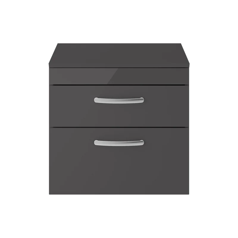 Cape 600mm Wall Hung 2 Drawer Vanity Unit & Worktop - Gloss Grey
