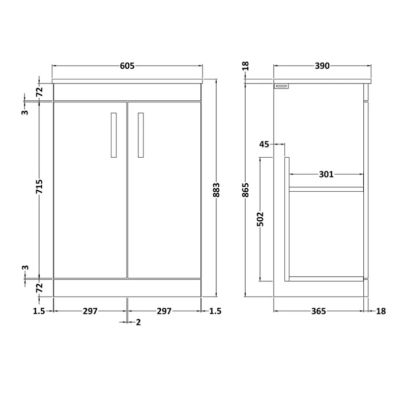 Cape 600mm Floor Standing 2 Door Vanity Unit & Worktop - Anthracite Woodgrain