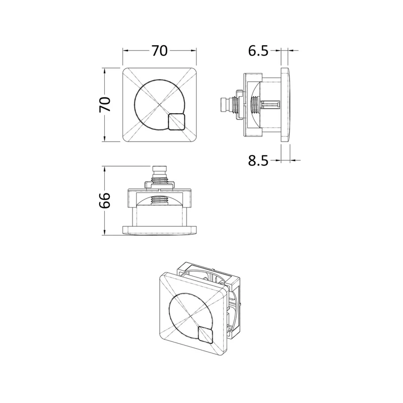 Nuie Toilet Accessories Square Dual Flush Chrome Push Button Contemporary ABS 70x70x99mm