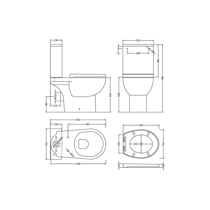 Nuie Fay Rimless Pan Cistern & Seat Pack Contemporary White Vitreous China 780x352x635mm