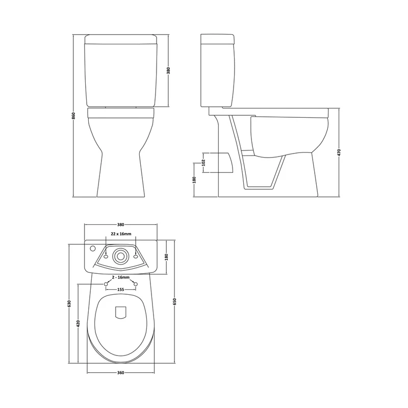 Nuie Doc M Pack Comfort Height Pan & Cistern Contemporary White Vitreous China 870x370x650mm
