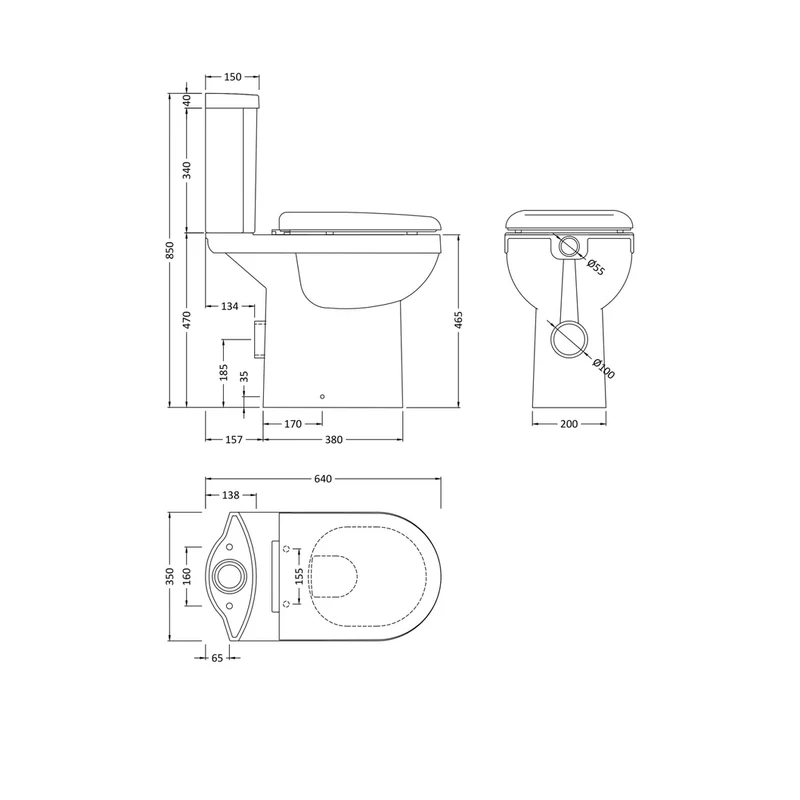 Nuie Ivo Comfort Height Pan & Cistern Contemporary White Vitreous China 850x350x640mm