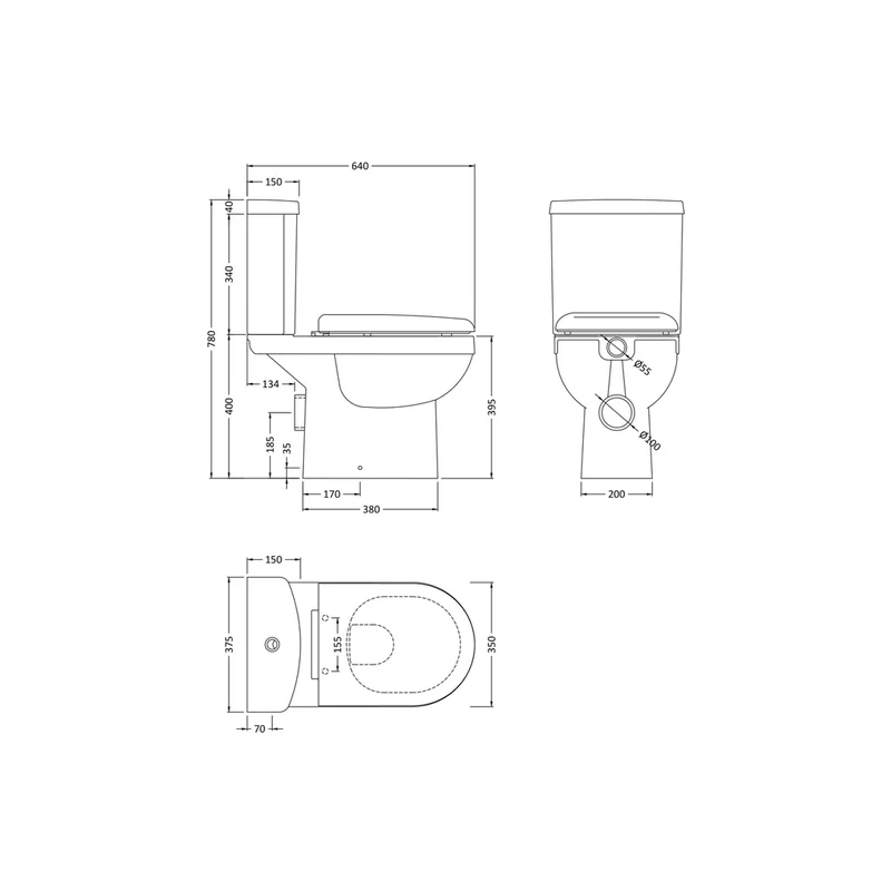 Nuie Ivo Rimless Pan, Cistern & Seat Contemporary White Vitreous China 810x370x650mm