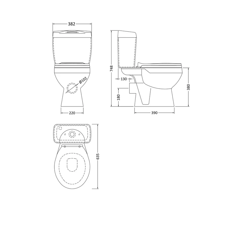 Nuie Melbourne Pan, Cistern & Seat Contemporary White Vitreous China 748x382x635mm