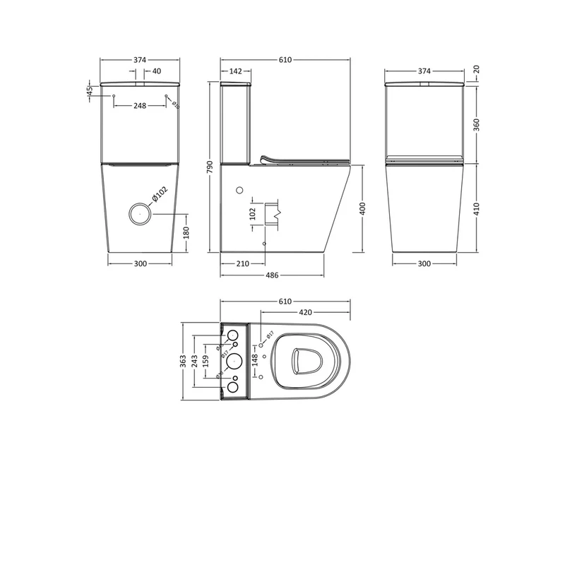 Nuie Freya Pan, Cistern & Seat Contemporary White Vitreous China 790x374x610mm