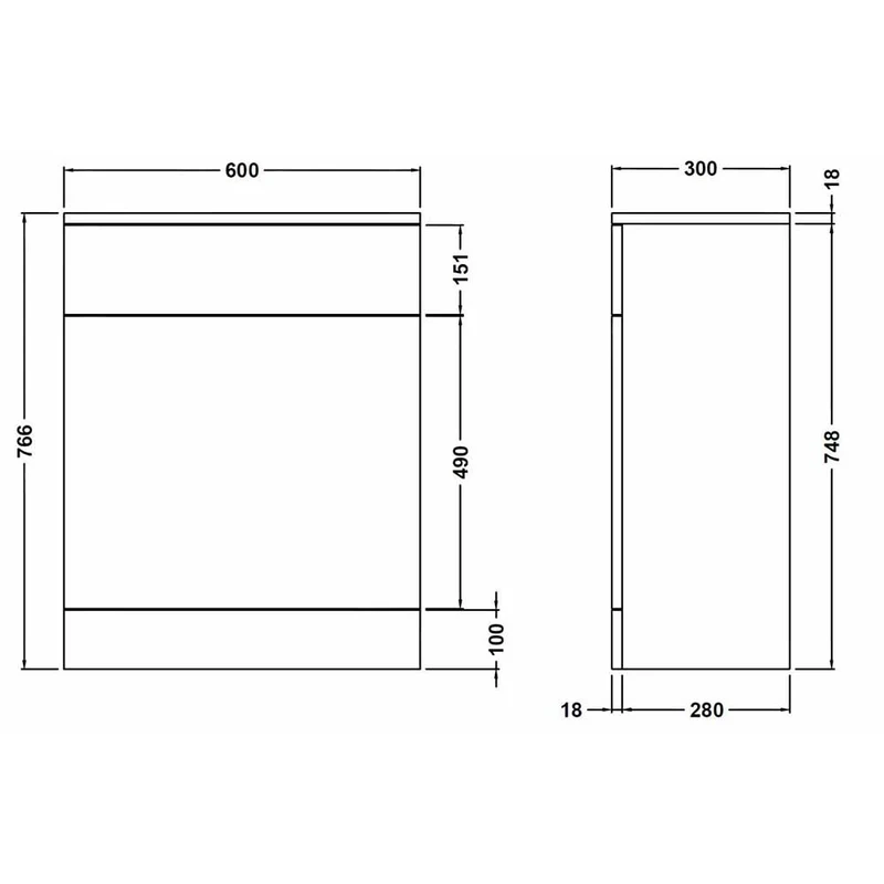 Layla 600mm Toilet Unit, 300mm Deep - Gloss White