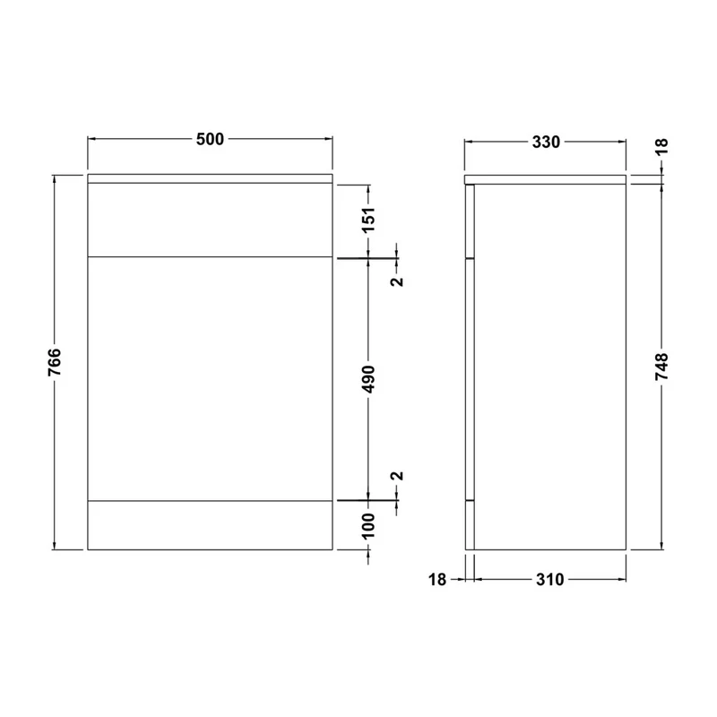 Layla 500mm Toilet Unit, 330mm Deep - Gloss White