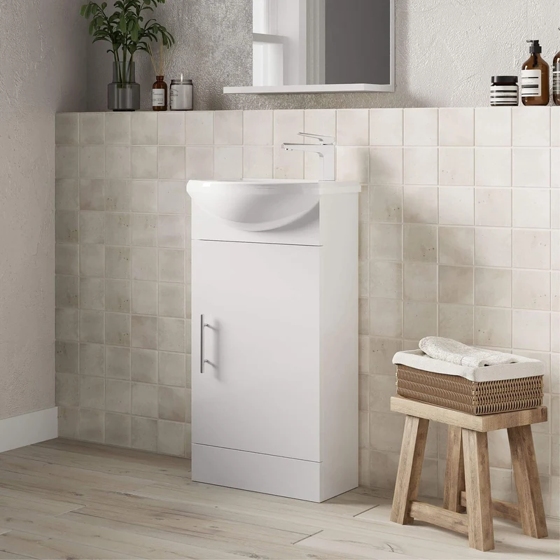 Layla 420mm Cloakroom Floor Standing Vanity Unit & Basin - Gloss White