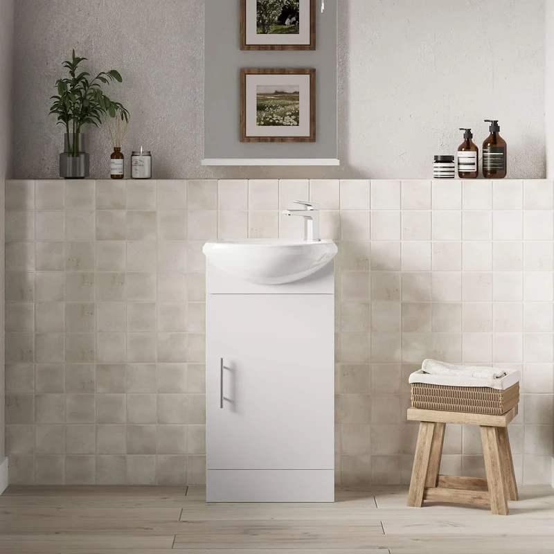 Layla 420mm Cloakroom Floor Standing Vanity Unit & Basin - Gloss White