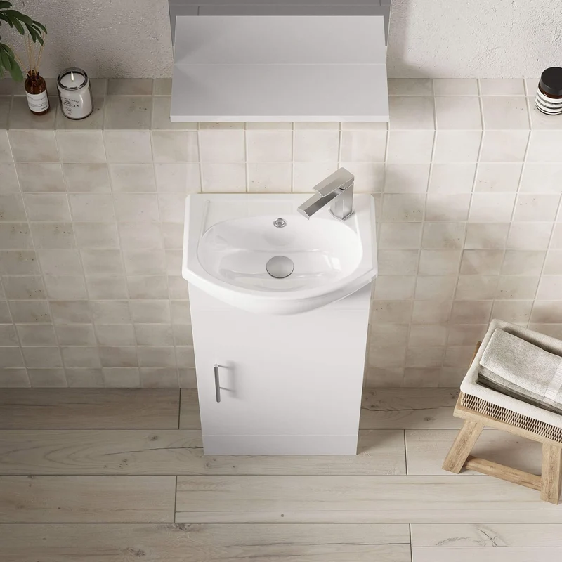 Layla 420mm Cloakroom Floor Standing Vanity Unit & Basin - Gloss White