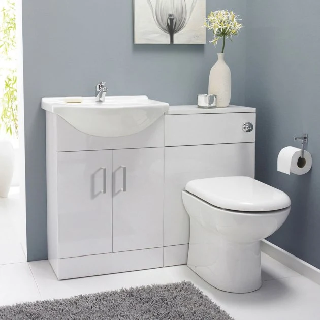 Layla 1033mm Furniture Pack With Basin, Back To Wall Toilet & Cistern - Gloss White