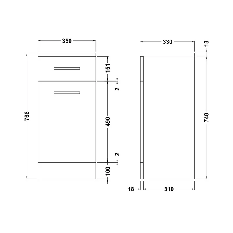 Layla 350mm Laundry Basket Unit, 330mm Deep - Gloss White