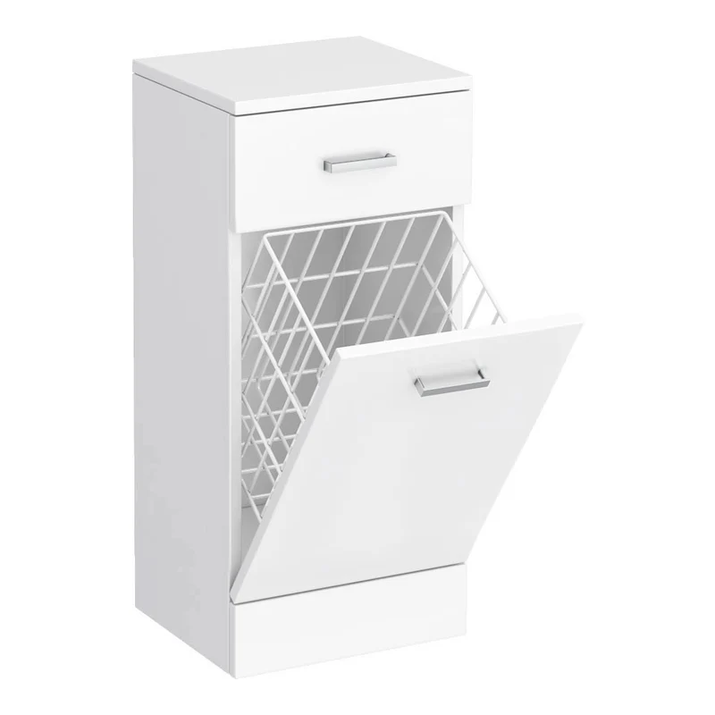 Layla 350mm Laundry Basket Unit, 300mm Deep - Gloss White