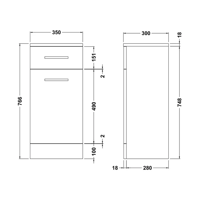 Layla 350mm Laundry Basket Unit, 300mm Deep - Gloss White