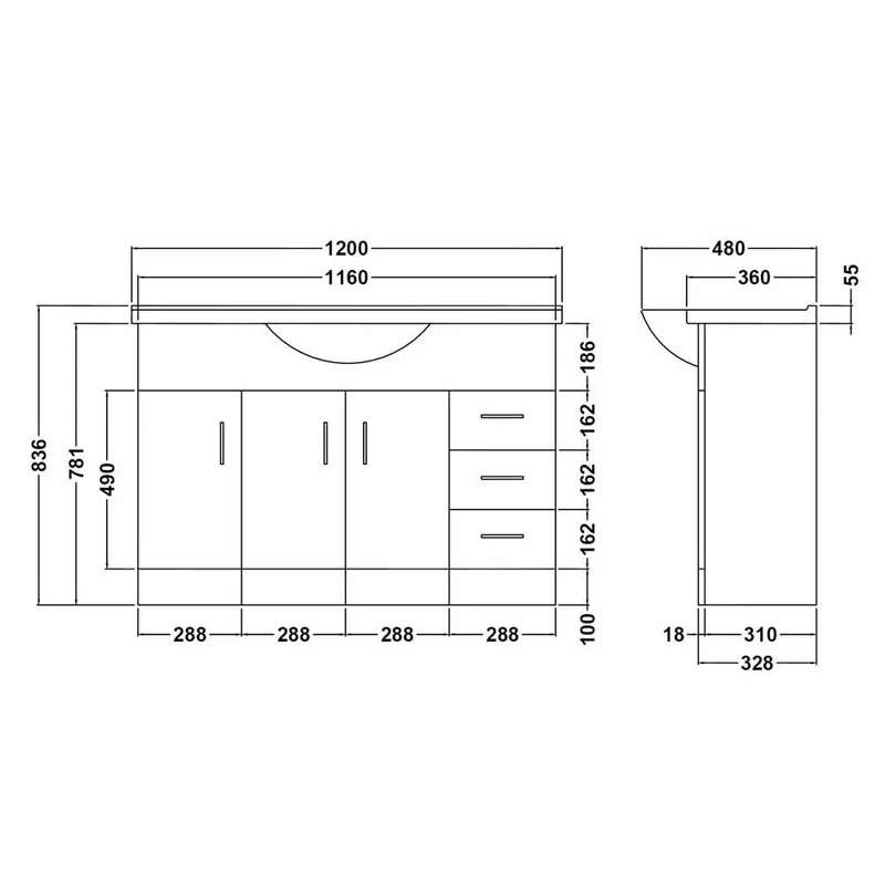 Layla 1200mm Floor Standing Vanity Unit & Basin - Gloss White
