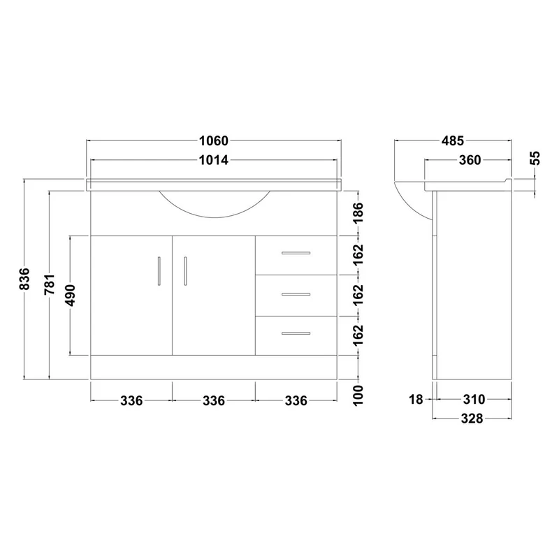Layla 1050mm Floor Standing Vanity Unit & Basin - Gloss White