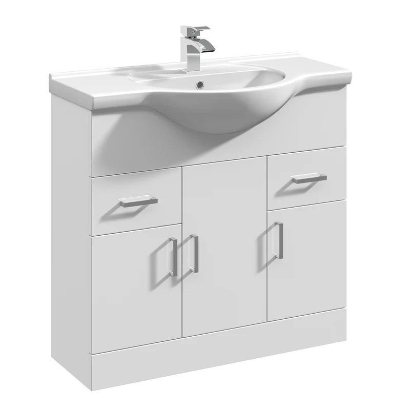 Layla 850mm Floor Standing Vanity Unit & Basin - Gloss White
