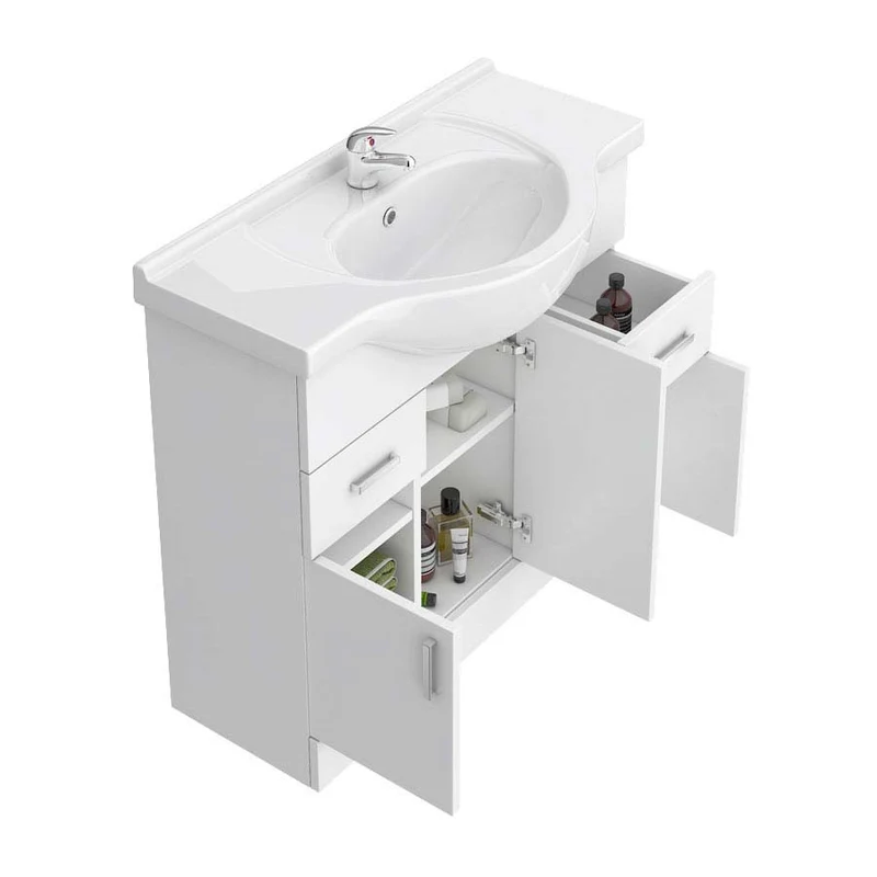 Layla 850mm Floor Standing Vanity Unit & Basin - Gloss White