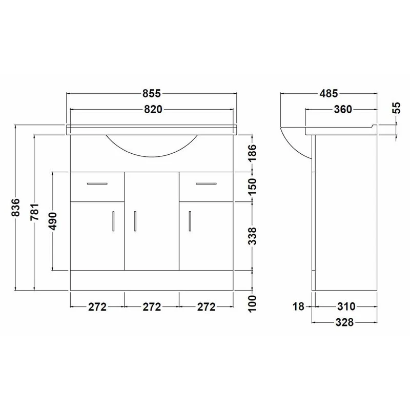 Layla 850mm Floor Standing Vanity Unit & Basin - Gloss White