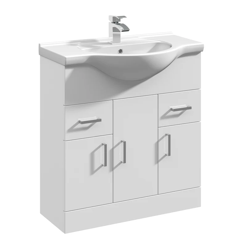 Layla 750mm Floor Standing Vanity Unit & Basin - Gloss White