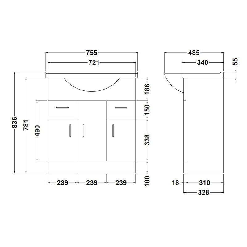 Layla 750mm Floor Standing Vanity Unit & Basin - Gloss White