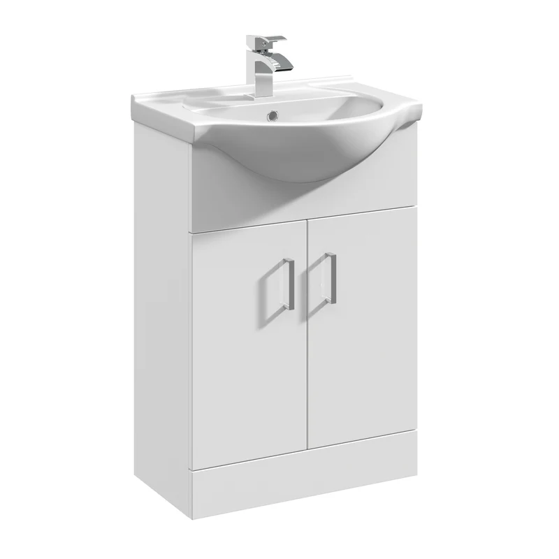 Layla 550mm Floor Standing Vanity Unit & Basin - Gloss White