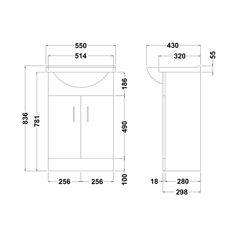 Layla 550mm Floor Standing Vanity Unit & Basin - Gloss White