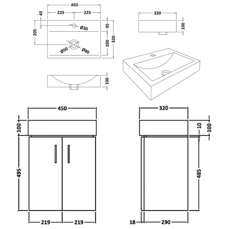 Layla 450mm Cloakroom Wall Hung Vanity Unit & Basin - Gloss White