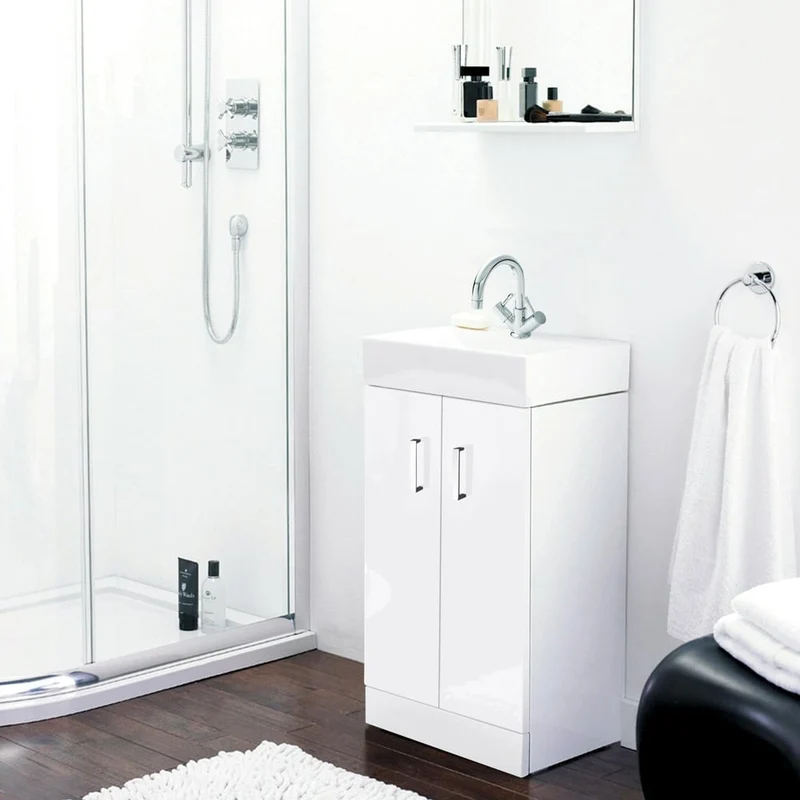 Layla 450mm Cloakroom Floor Standing Vanity Unit & Basin - Gloss White