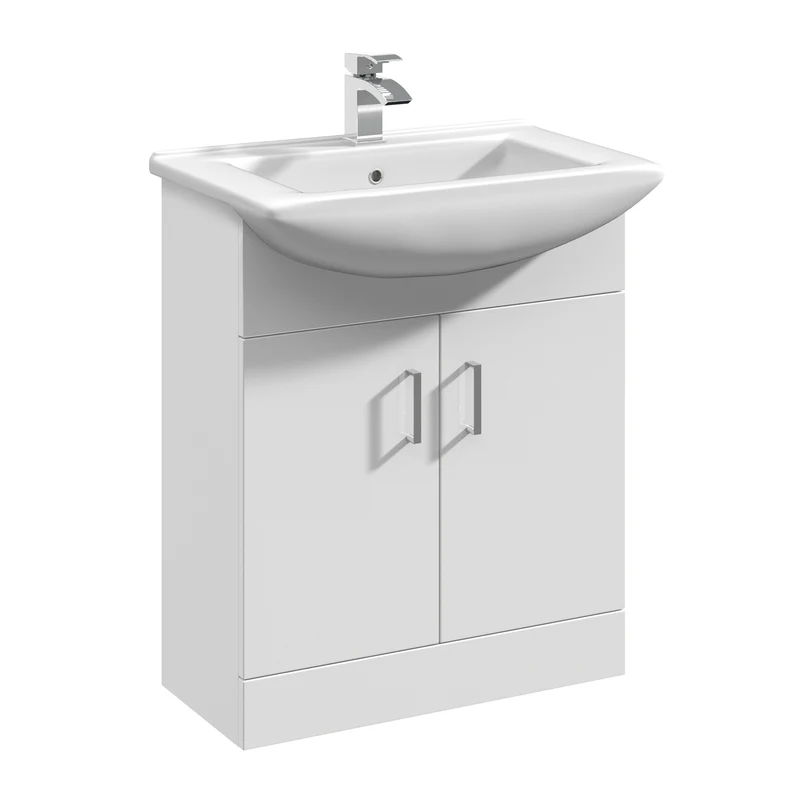 Layla 650mm Floor Standing Vanity Unit & Square Basin - Gloss White