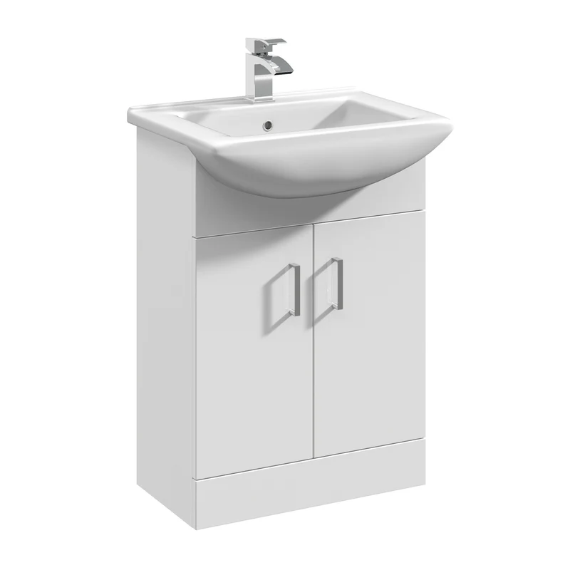 Layla 550mm Floor Standing Vanity Unit & Square Basin - Gloss White